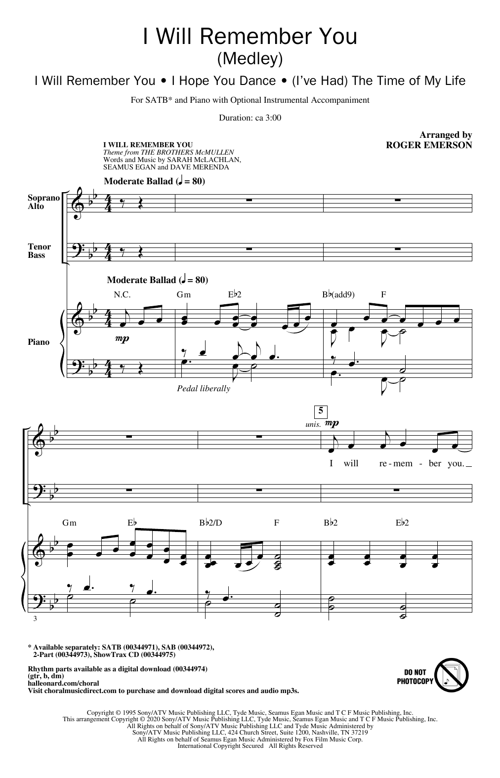 Download Roger Emerson I Will Remember You (Medley) Sheet Music