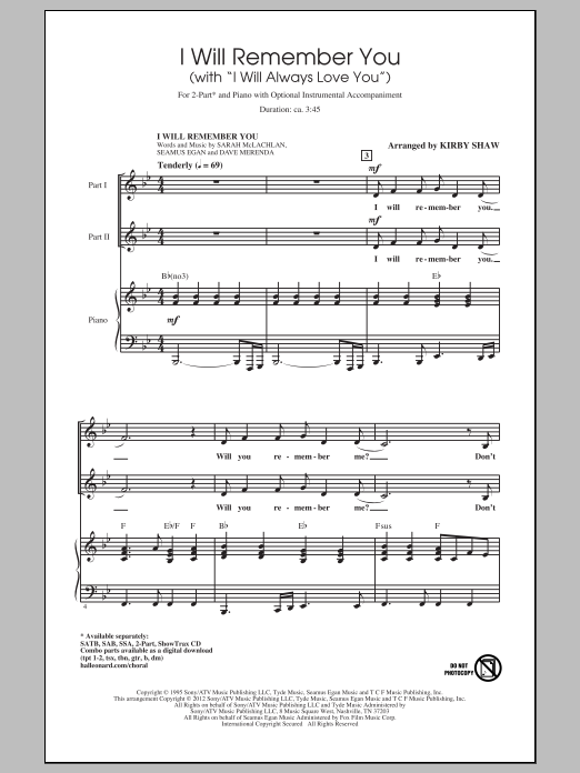 Download Kirby Shaw I Will Remember You (with I Will Always Sheet Music