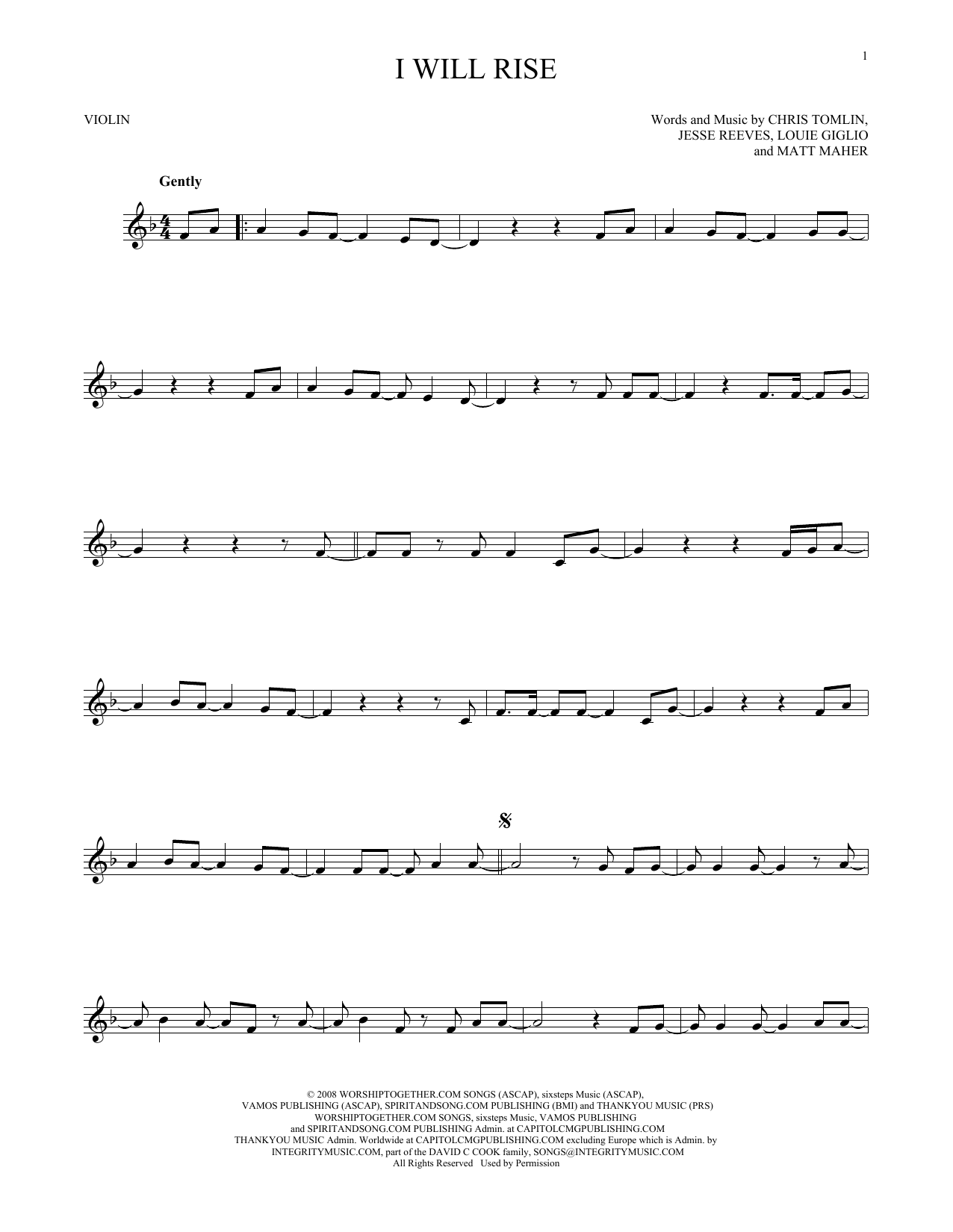Chris Tomlin I Will Rise sheet music notes printable PDF score