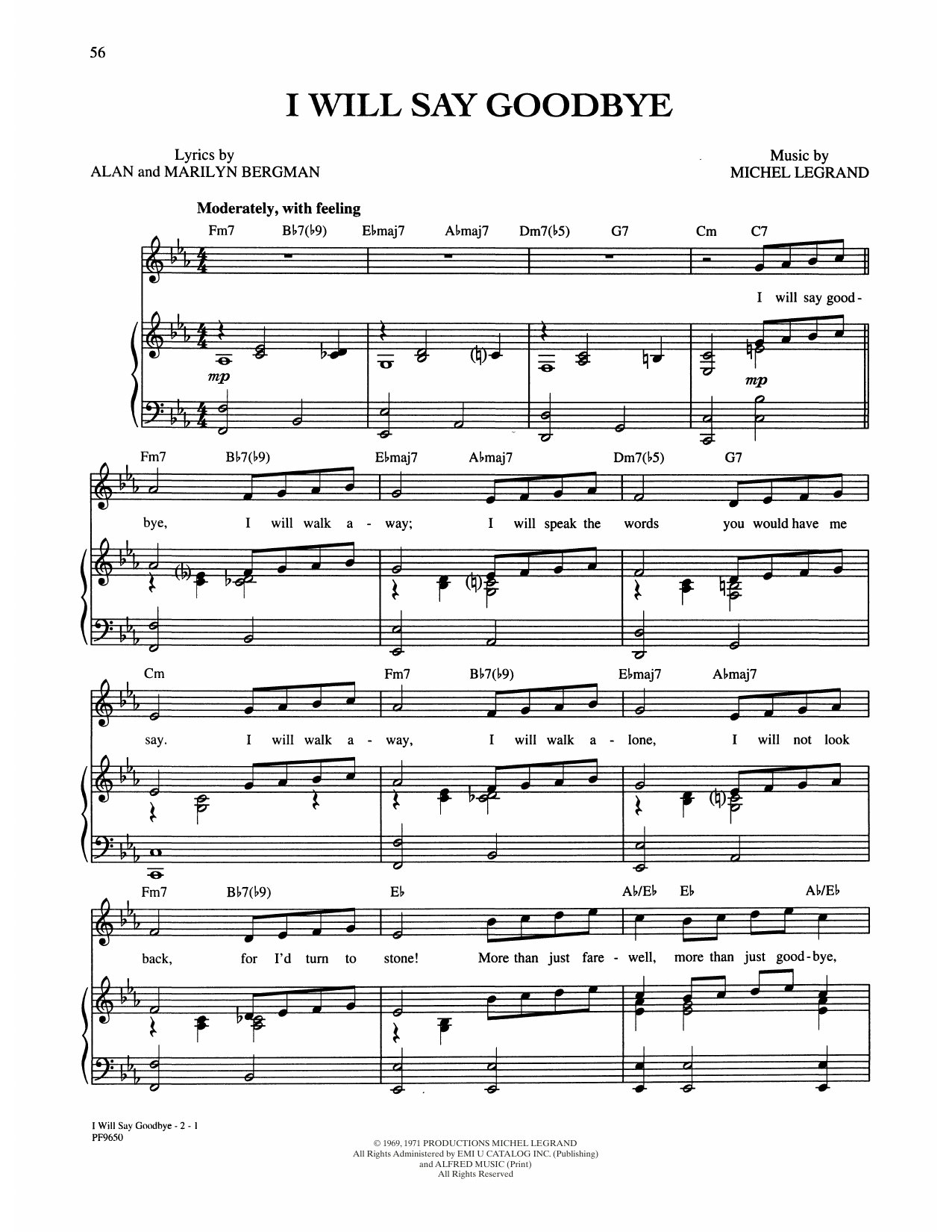 Download Alan and Marilyn Bergman and Michel I Will Say Goodbye Sheet Music