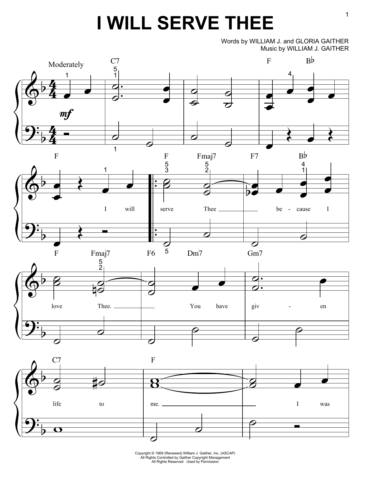 Download Bill & Gloria Gaither I Will Serve Thee Sheet Music
