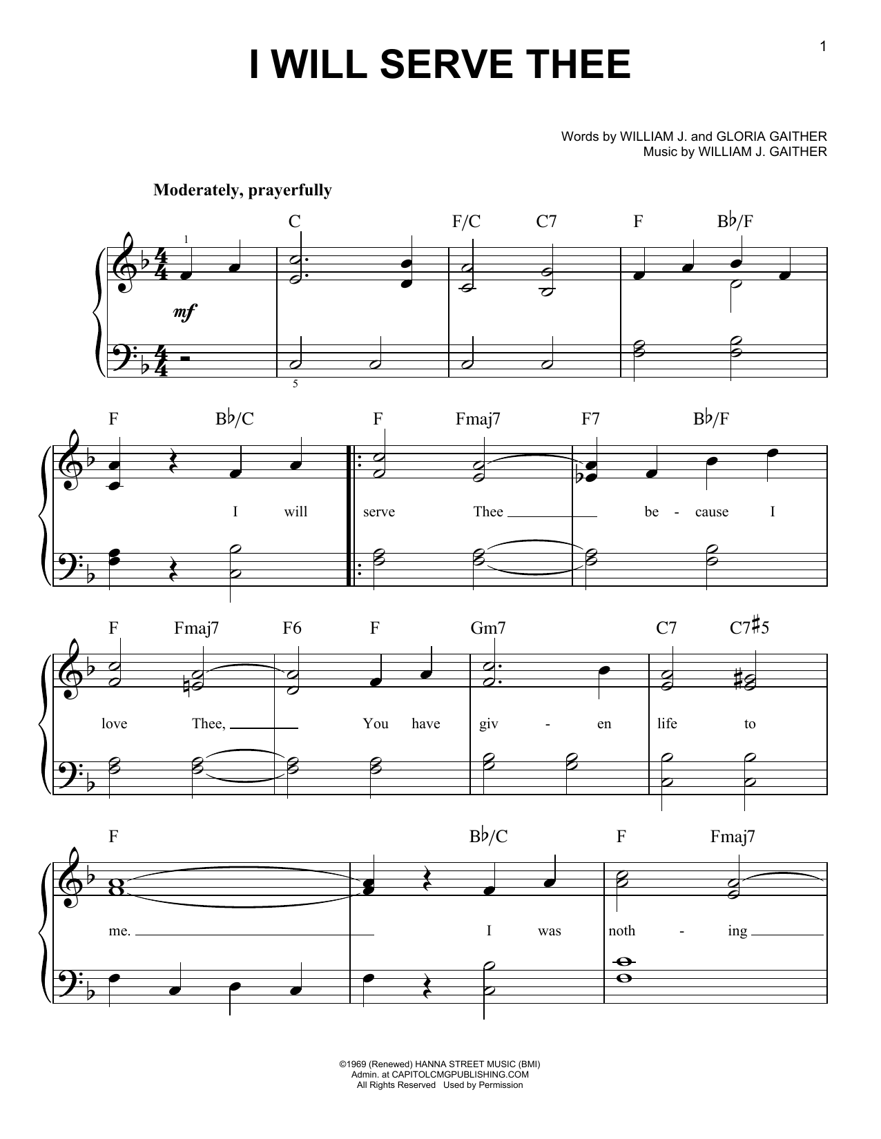 Download Gloria Gaither I Will Serve Thee Sheet Music