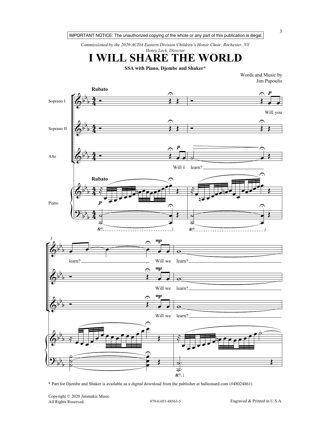 Download Jim Papoulis I Will Share The World Sheet Music