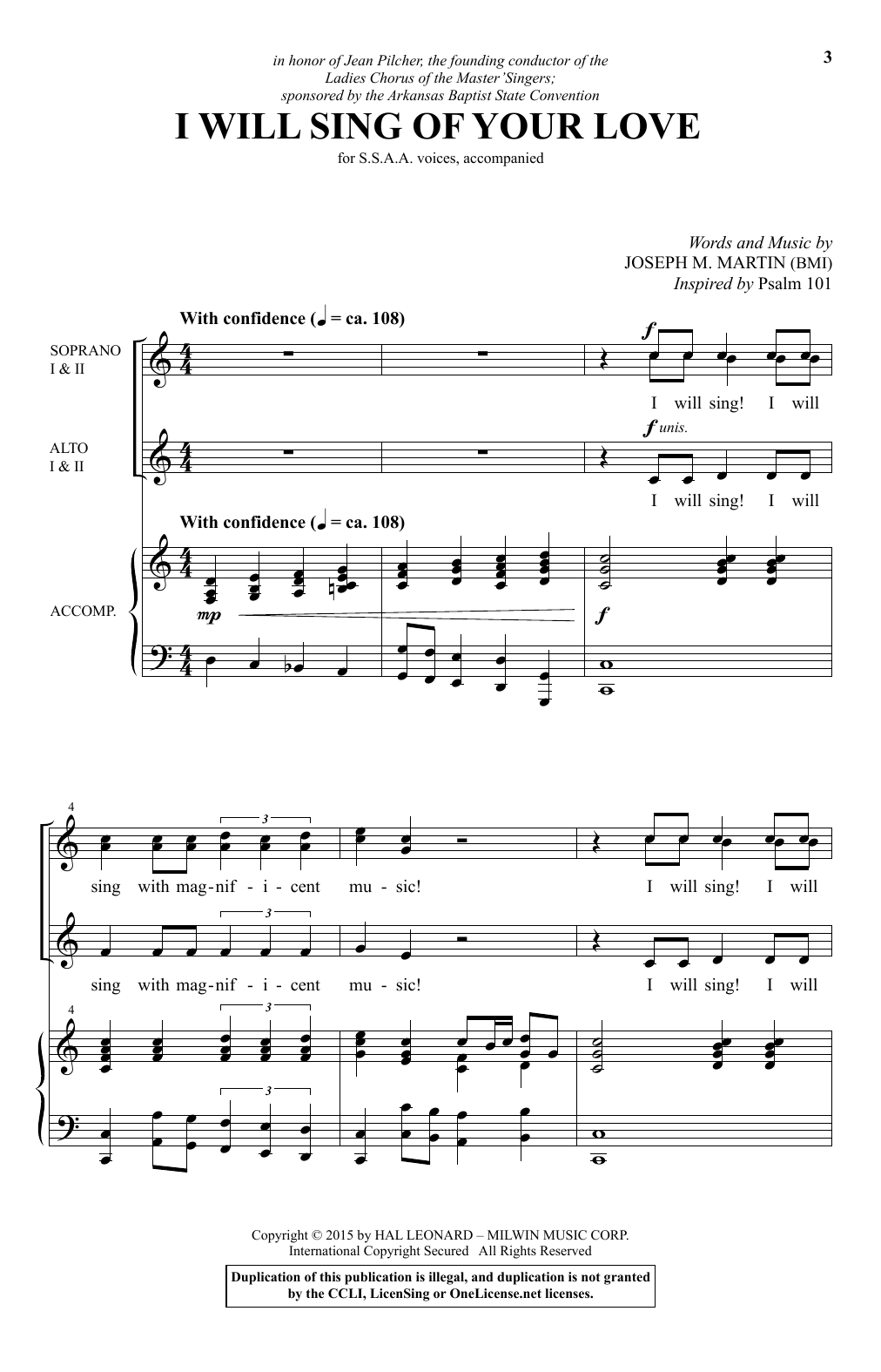 Download Joseph M. Martin I Will Sing Of Your Love Sheet Music
