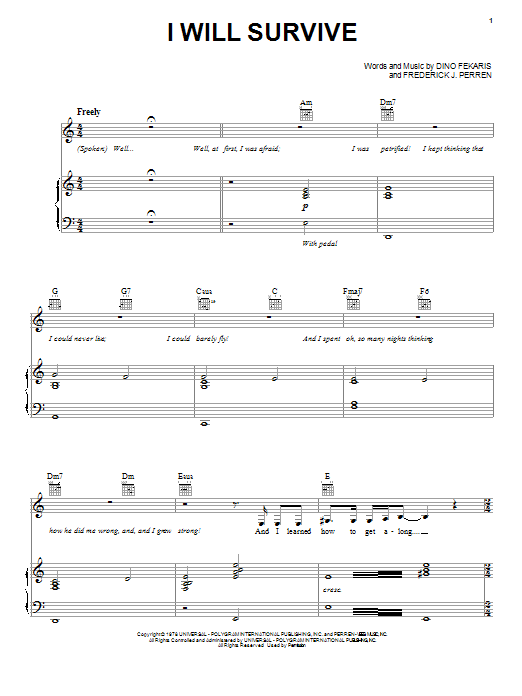 Download Gloria Gaynor I Will Survive Sheet Music