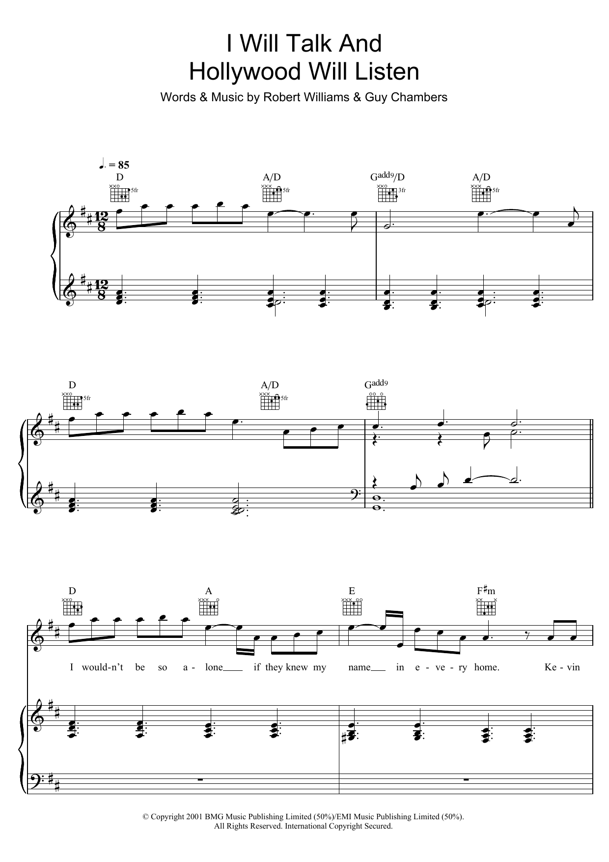 Download Robbie Williams I Will Talk And Hollywood Will Listen Sheet Music