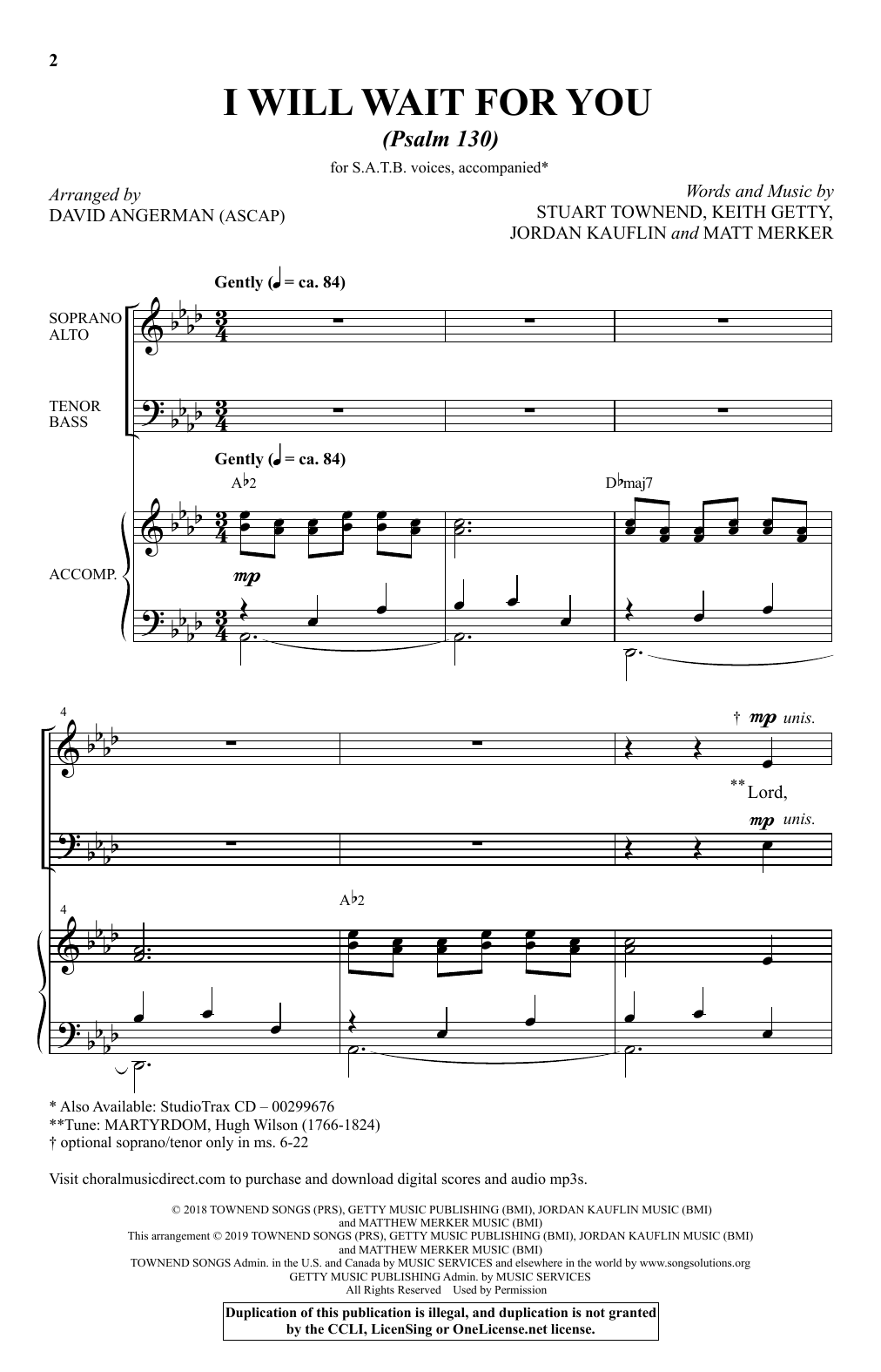 Download Keith and Kristyn Getty I Will Wait For You (arr. David Angerma Sheet Music