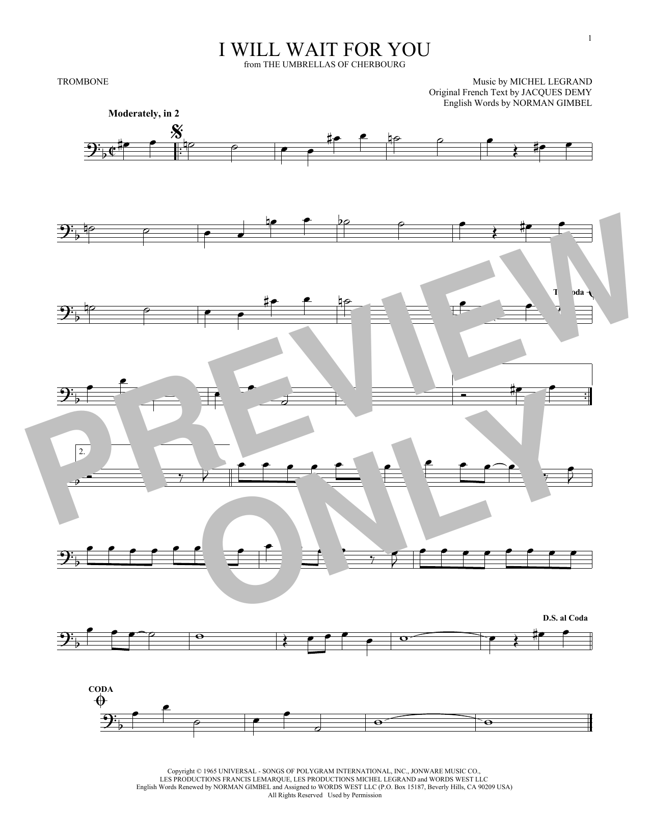 Download Michel Legrand I Will Wait For You Sheet Music