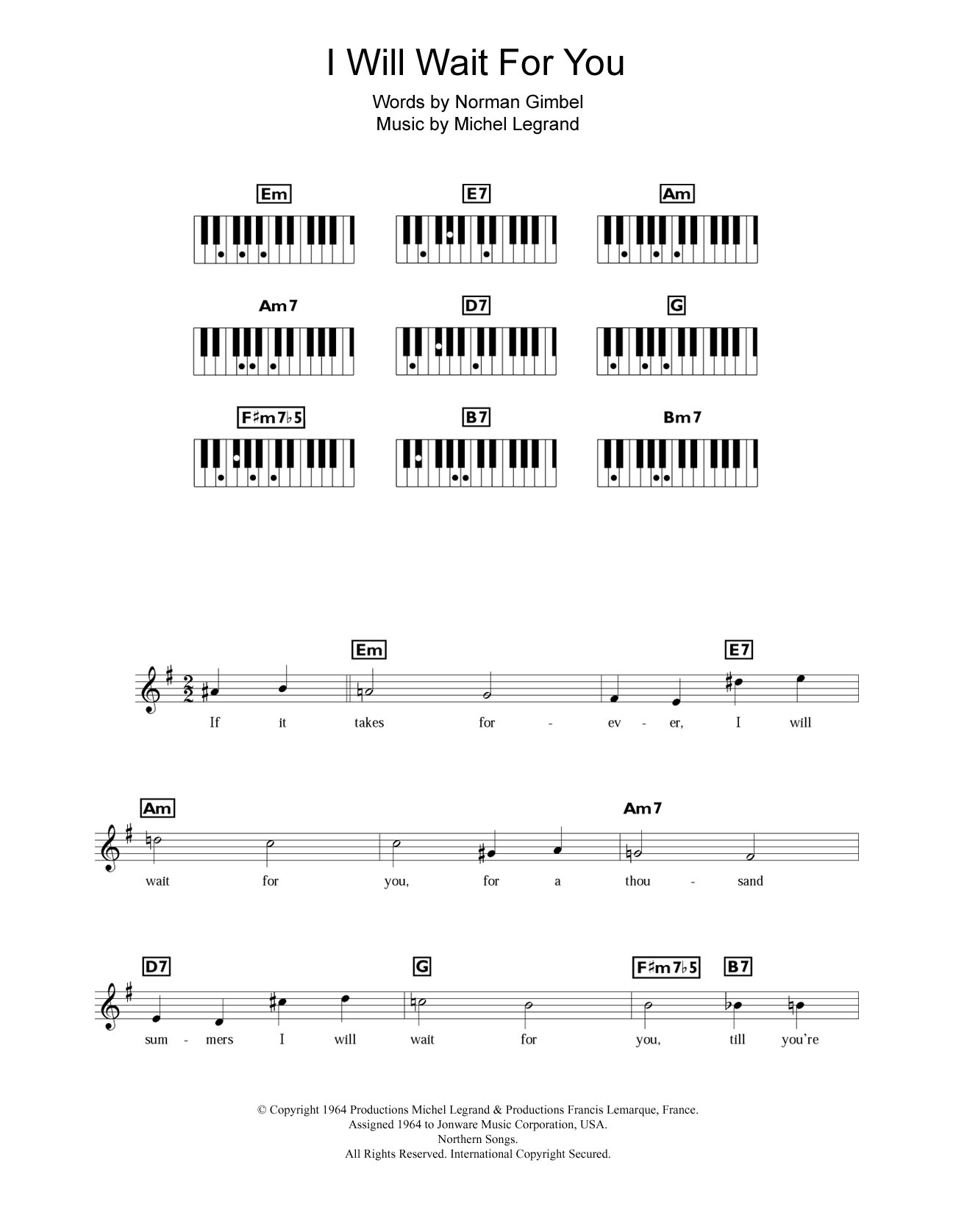 Download Michel LeGrand I Will Wait For You Sheet Music