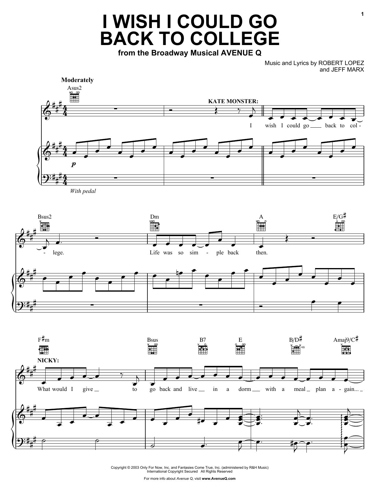Download Robert Lopez I Wish I Could Go Back To College Sheet Music