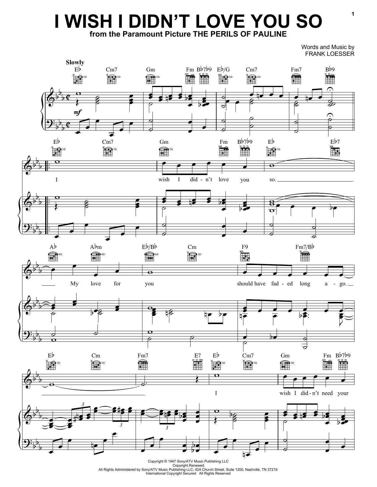 Download Frank Loesser I Wish I Didn't Love You So Sheet Music