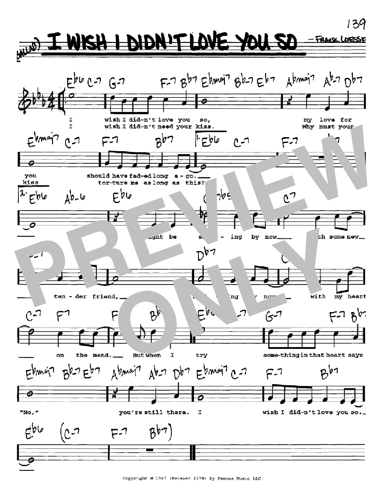 Download Frank Loesser I Wish I Didn't Love You So Sheet Music