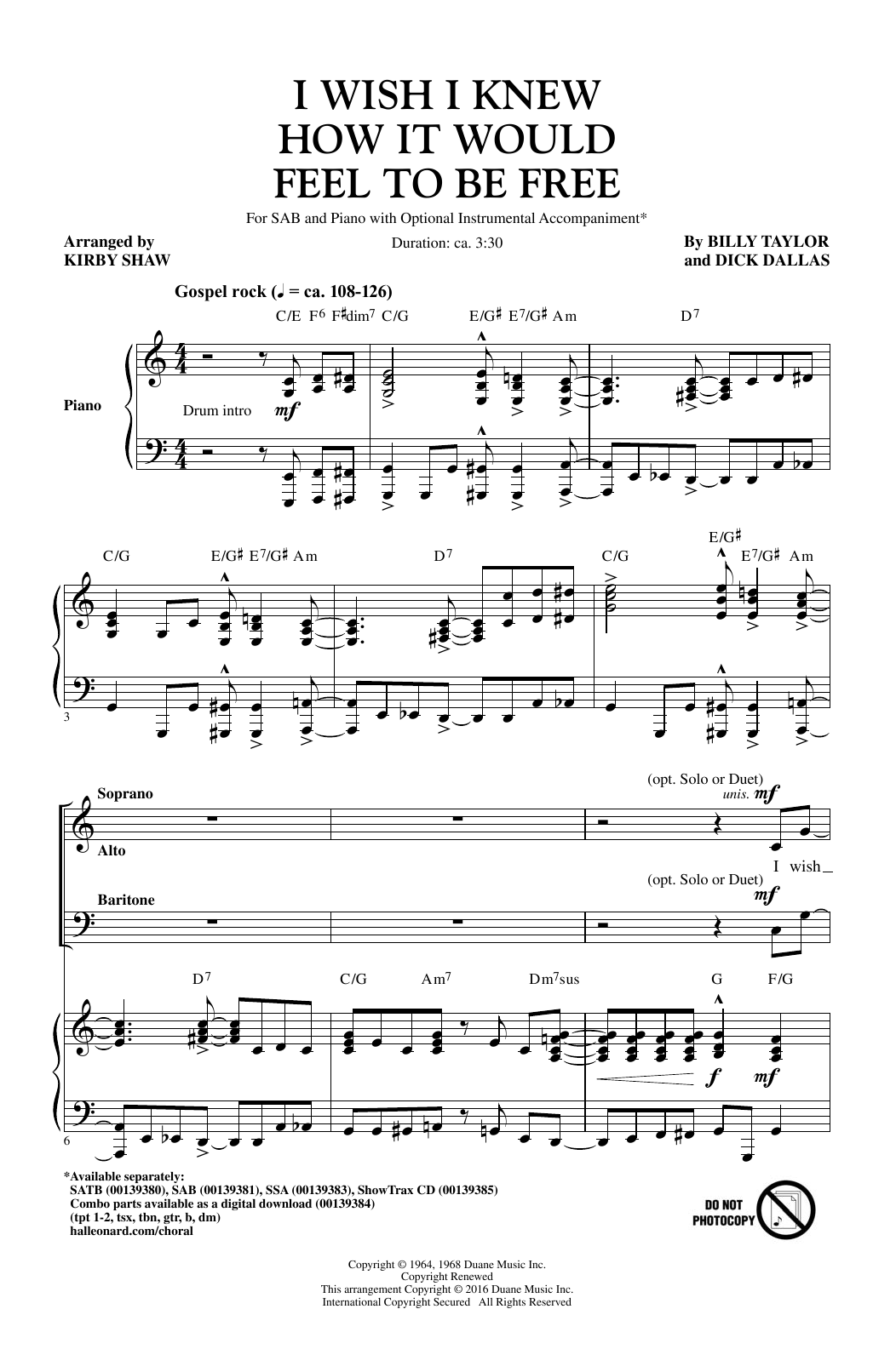 Download Billy Taylor I Wish I Knew How It Would Feel To Be F Sheet Music