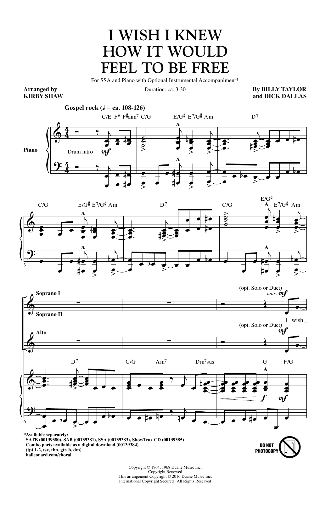 Download Billy Taylor I Wish I Knew How It Would Feel To Be F Sheet Music