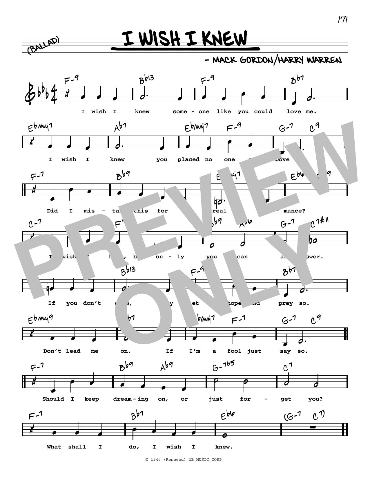 Download Dick Haymes I Wish I Knew (Low Voice) Sheet Music