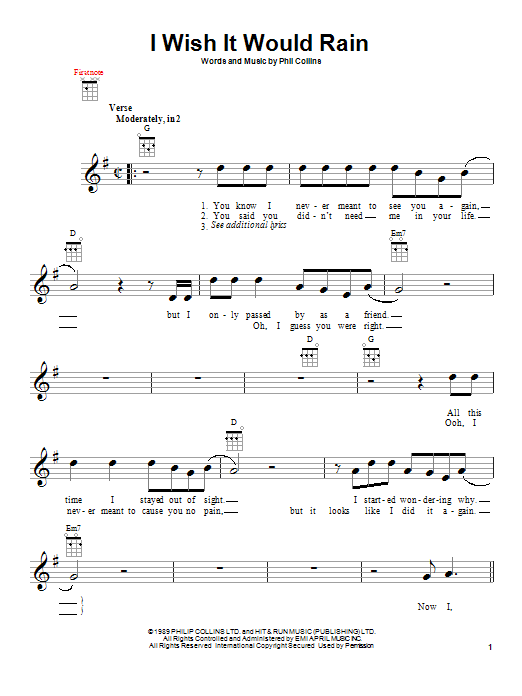 Download Phil Collins I Wish It Would Rain Sheet Music
