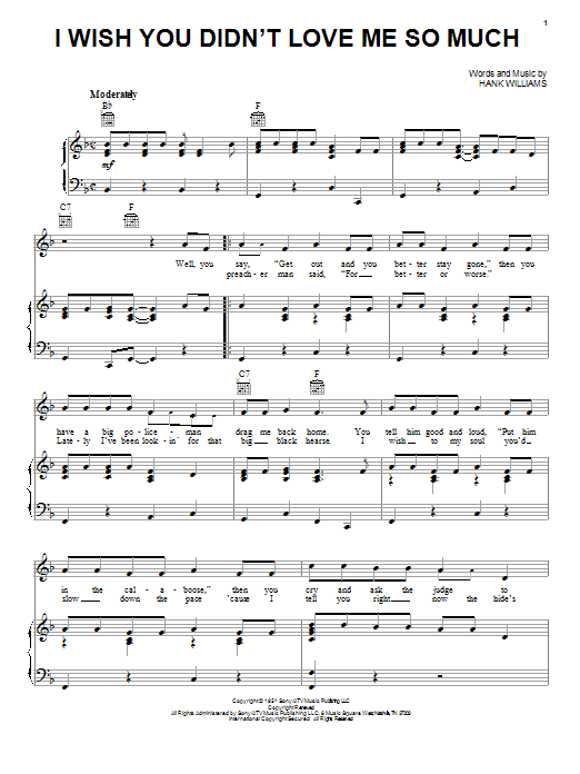 Download Hank Williams I Wish You Didn't Love Me So Much Sheet Music