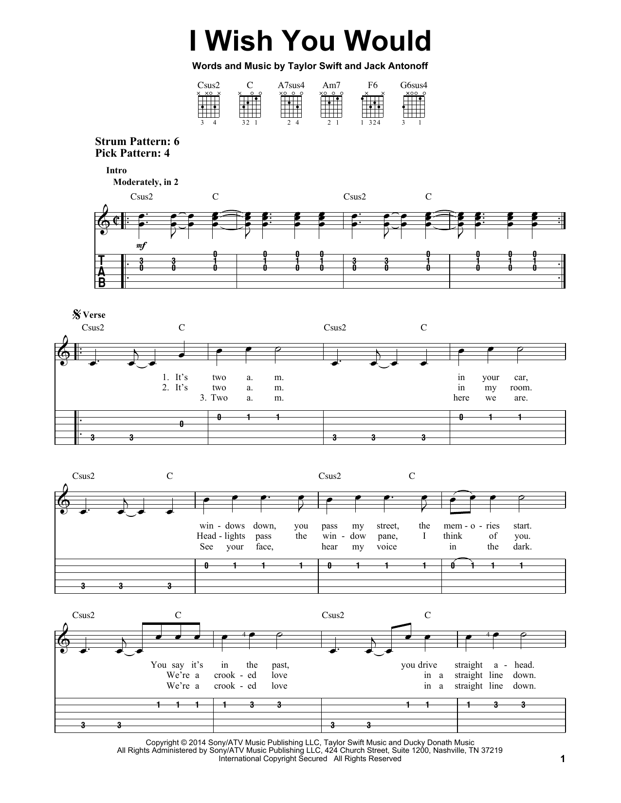 Download Taylor Swift I Wish You Would Sheet Music