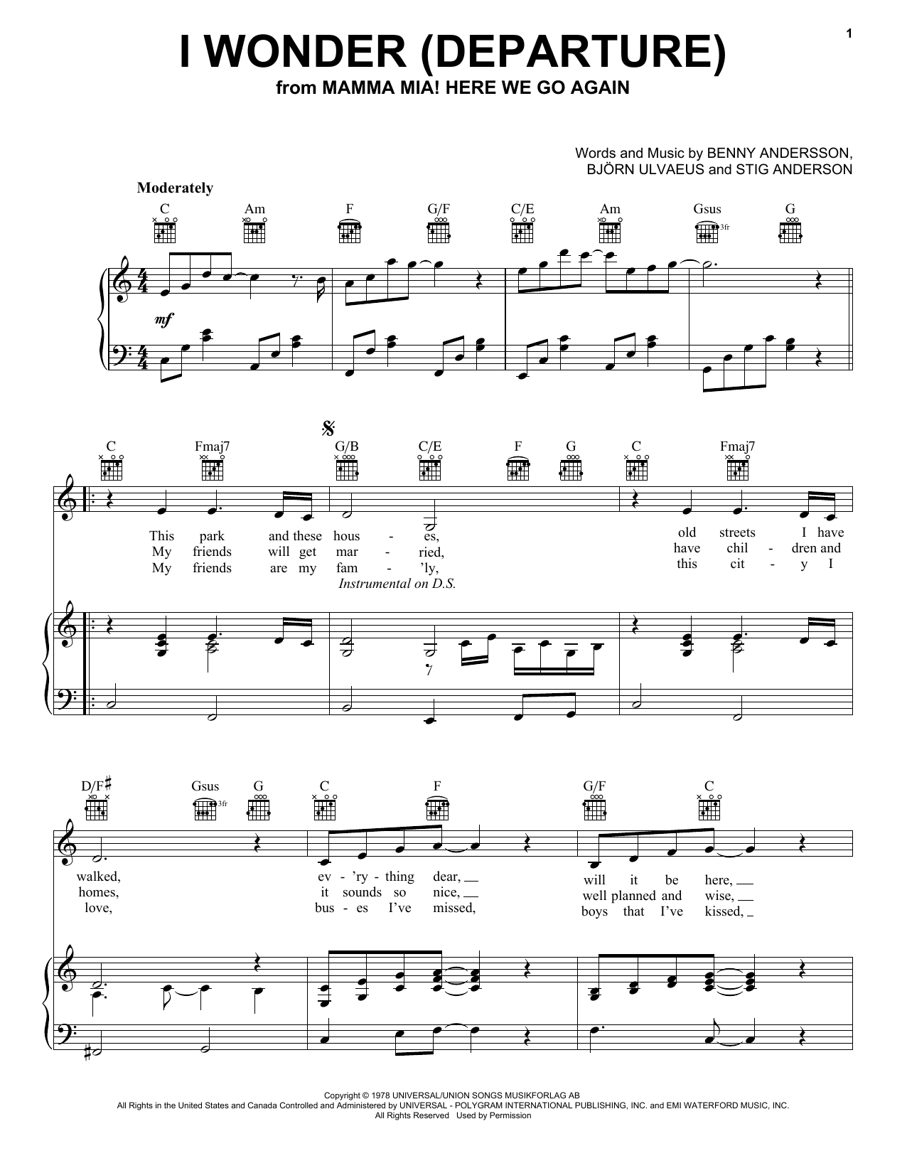 Download ABBA I Wonder (Departure) (from Mamma Mia! H Sheet Music