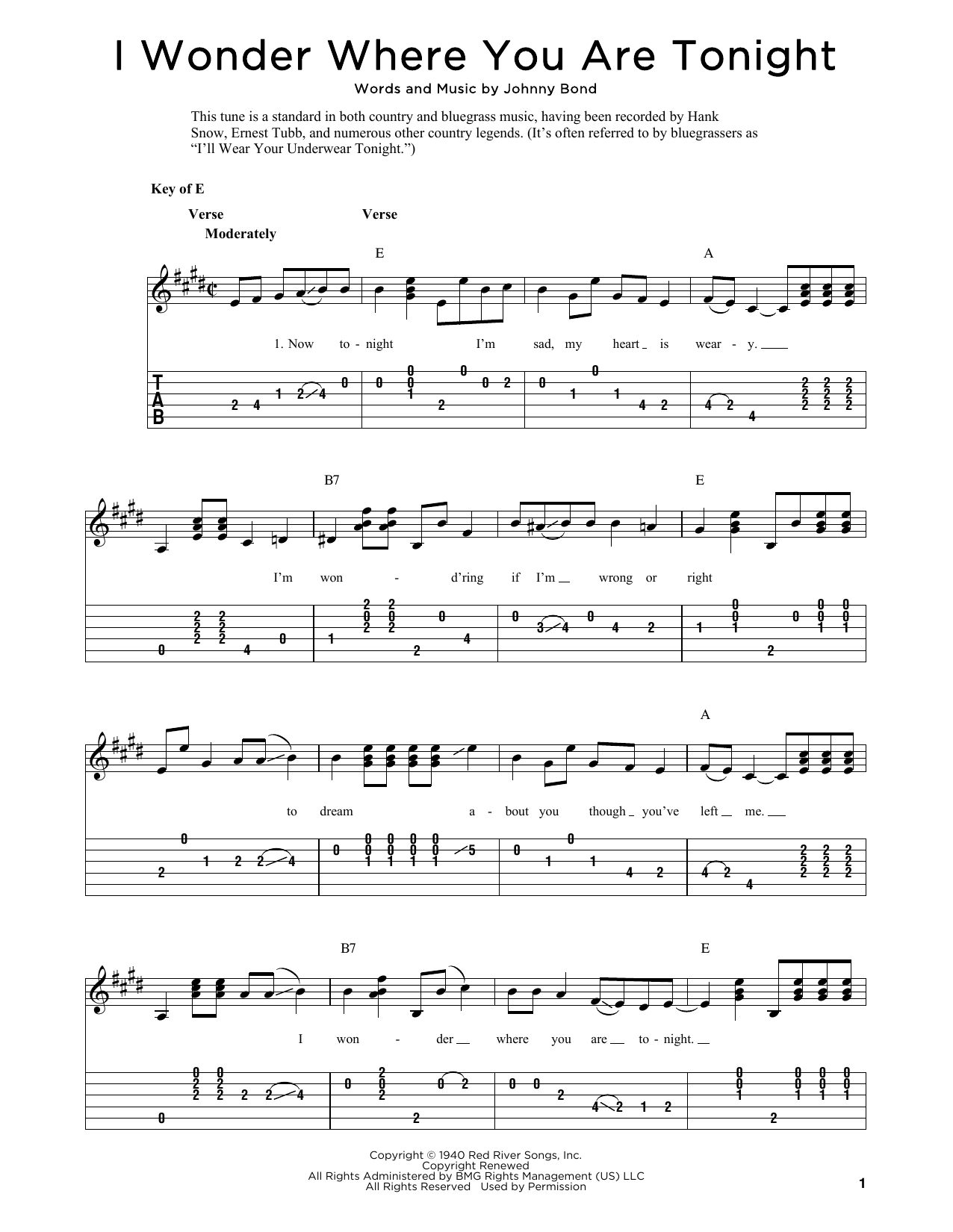 Download Johnny Bond I Wonder Where You Are Tonight (arr. Fr Sheet Music