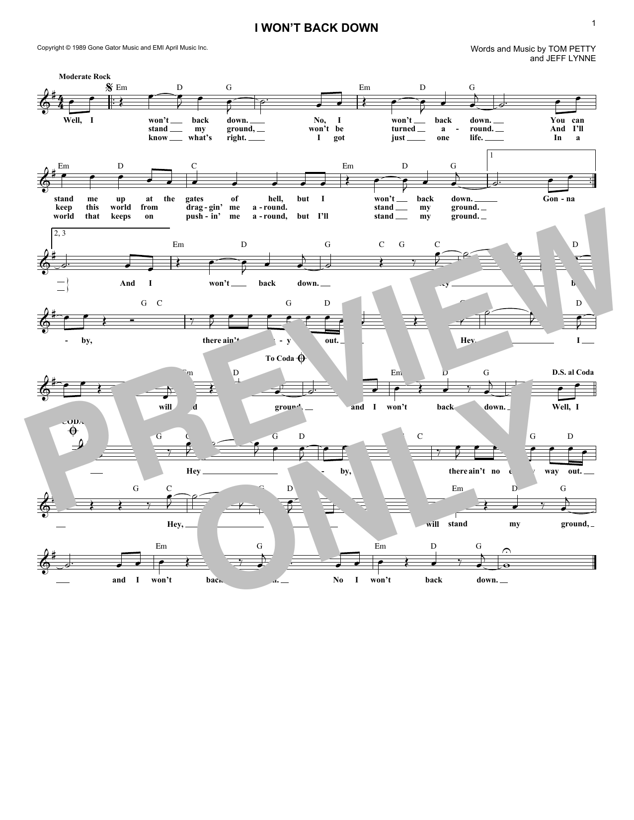 Download Tom Petty I Won't Back Down Sheet Music