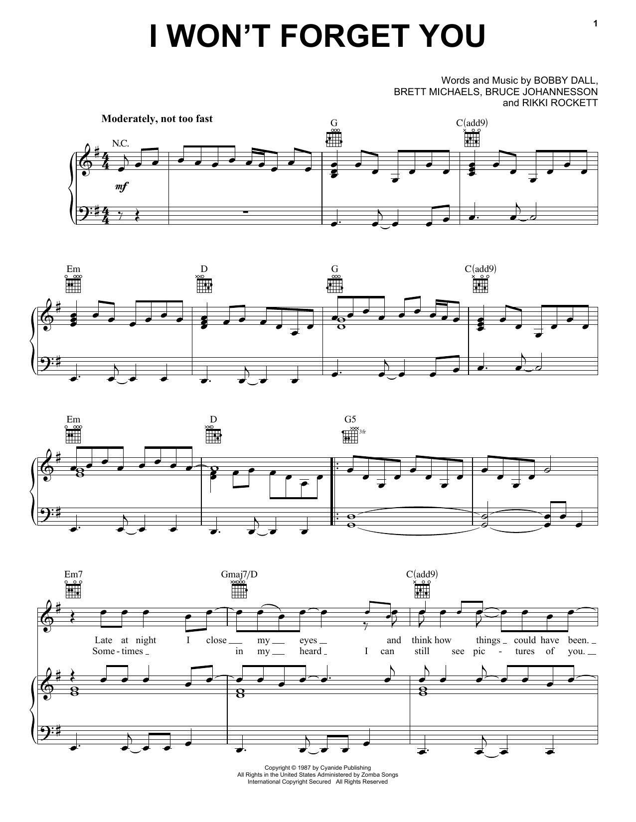Download Poison I Won't Forget You Sheet Music