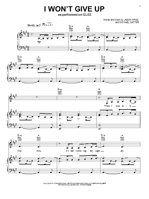 Download Glee Cast I Won't Give Up Sheet Music