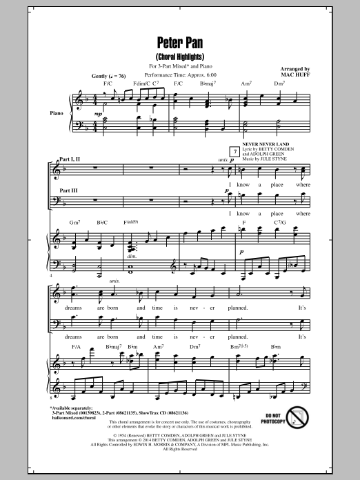 Download Mac Huff Peter Pan (Choral Highlights) Sheet Music