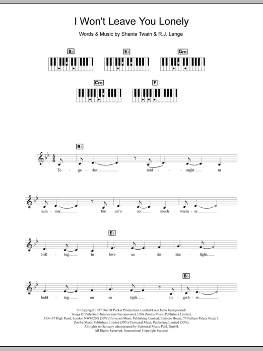 Download Shania Twain I Won't Leave You Lonely Sheet Music