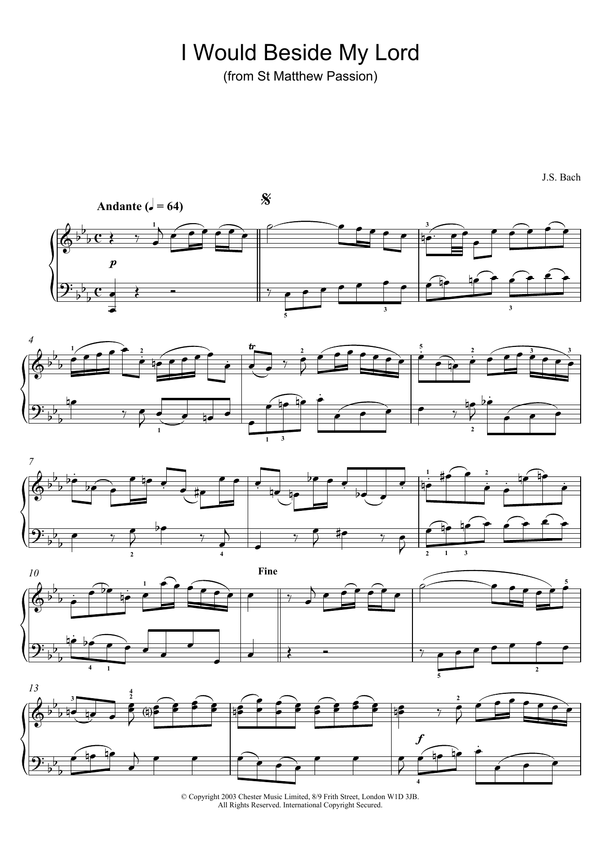 Download Johann Sebastian Bach I Would Beside My Lord (from St Matthew Sheet Music