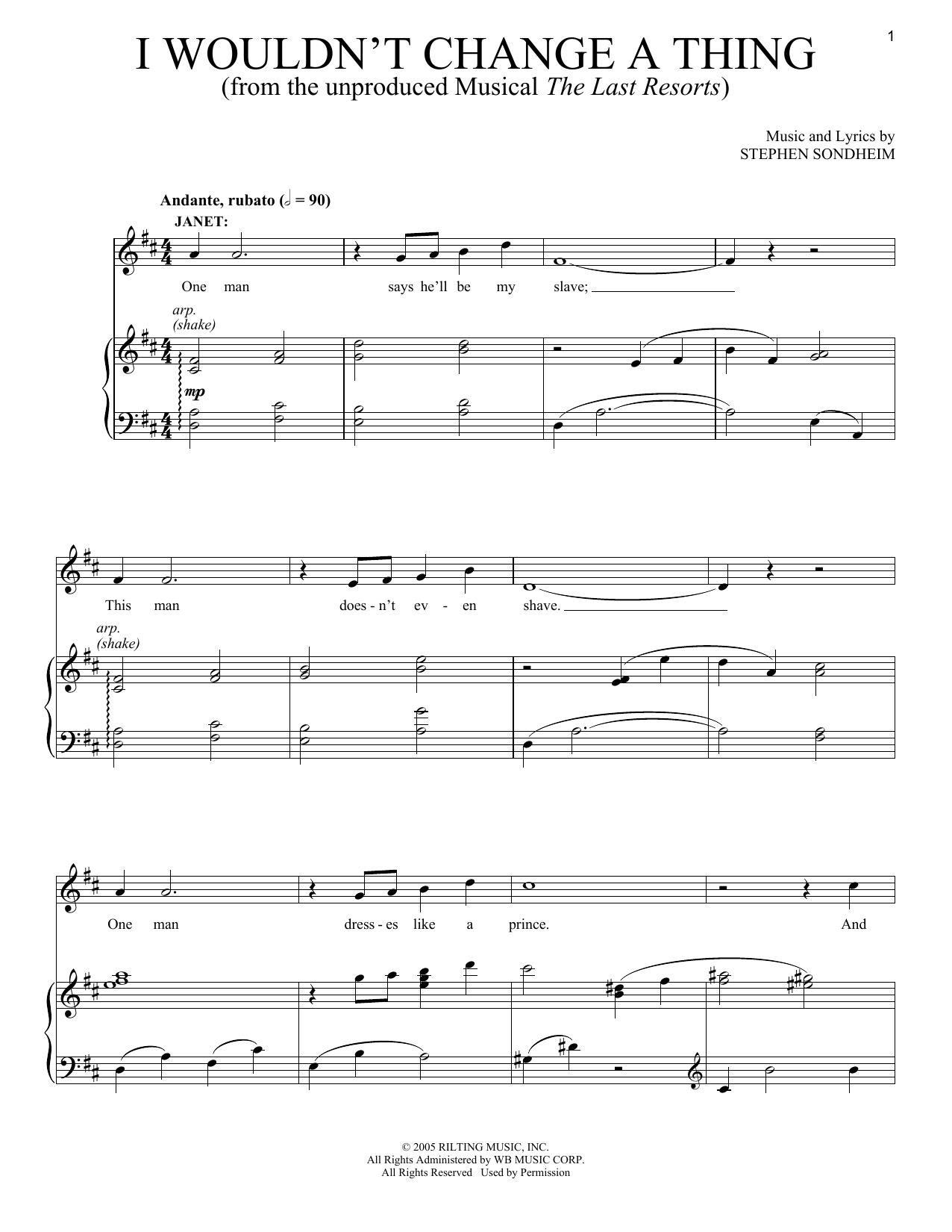 Download Stephen Sondheim I Wouldn't Change A Thing Sheet Music