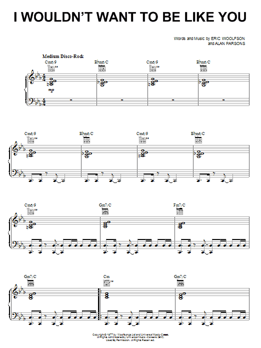 Download The Alan Parsons Project I Wouldn't Want To Be Like You Sheet Music