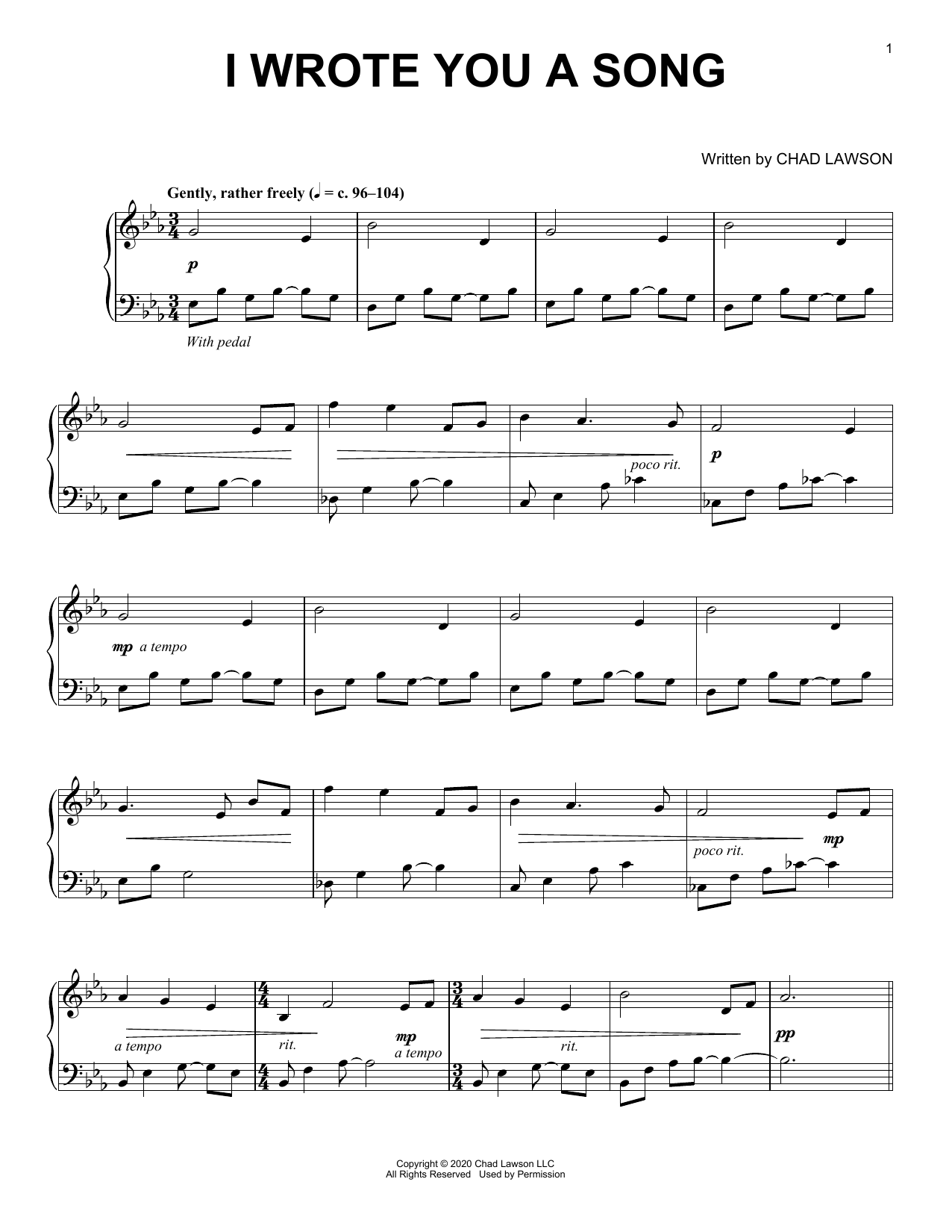 Download Chad Lawson I Wrote You A Song Sheet Music
