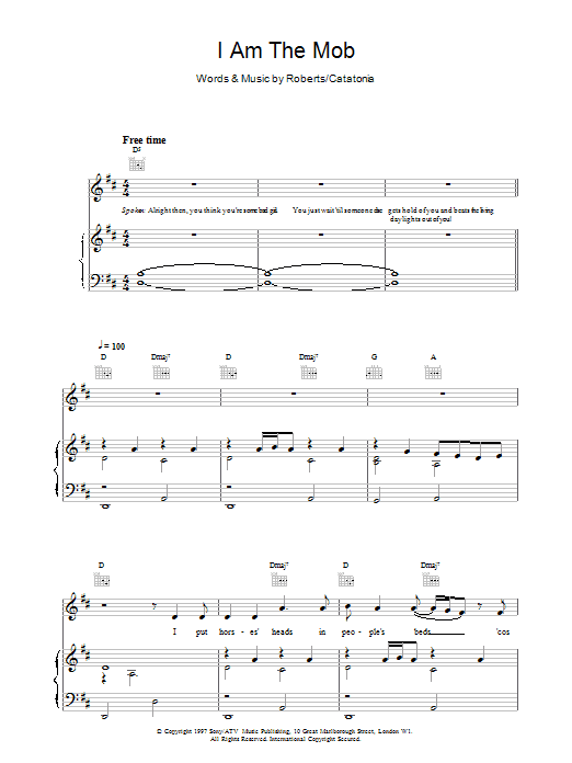 Catatonia I Am The Mob sheet music notes printable PDF score