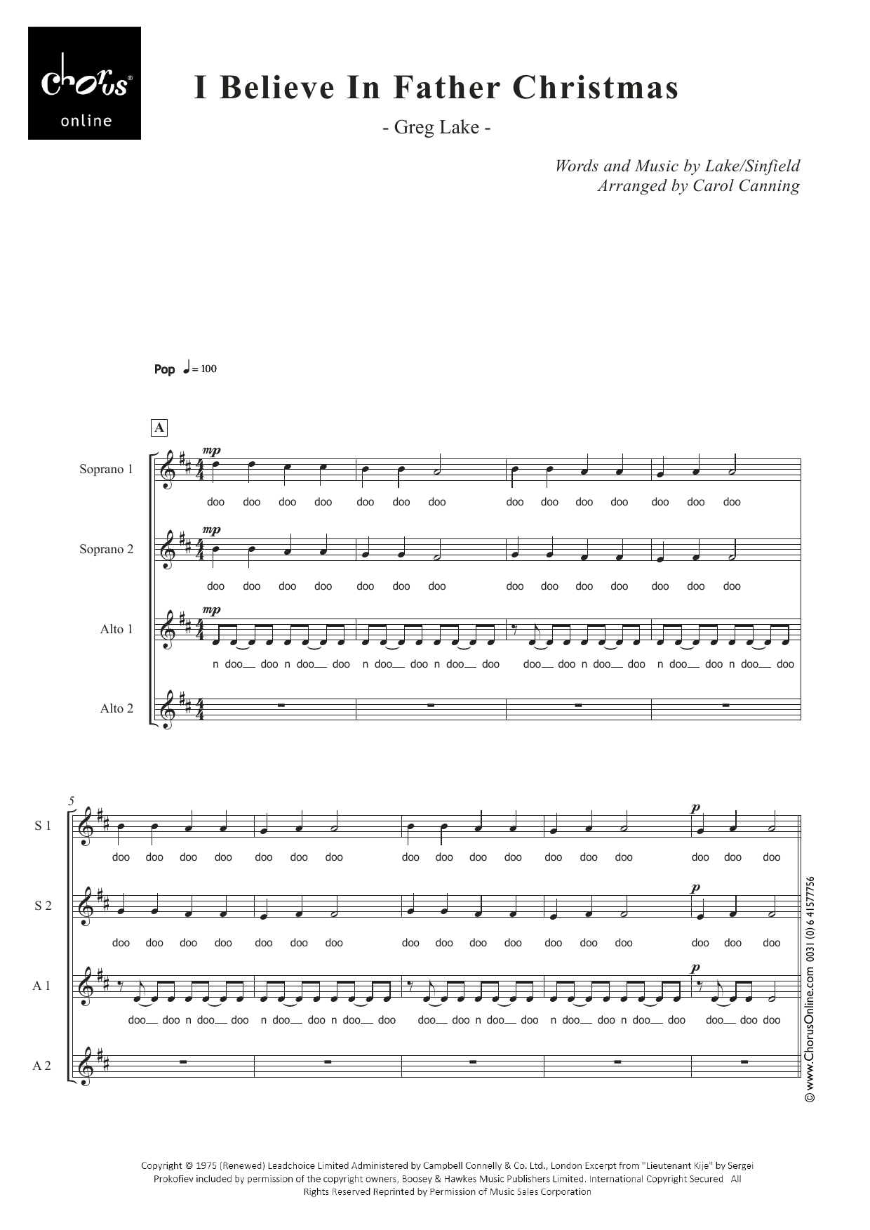 Greg Lake I Believe In Father Christmas (arr. Carol Canning) sheet music notes printable PDF score
