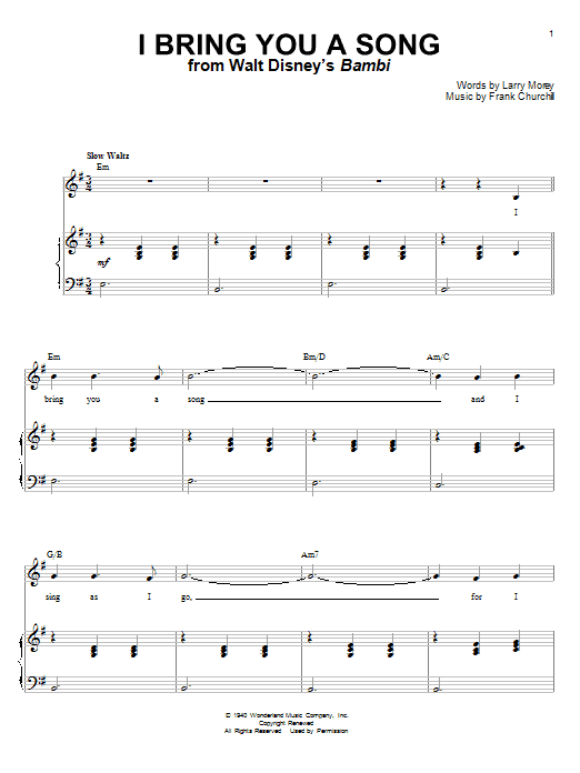 Frank Churchill I Bring You A Song (from Bambi) sheet music notes printable PDF score