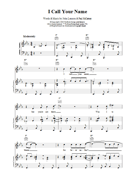 The Beatles I Call Your Name sheet music notes printable PDF score