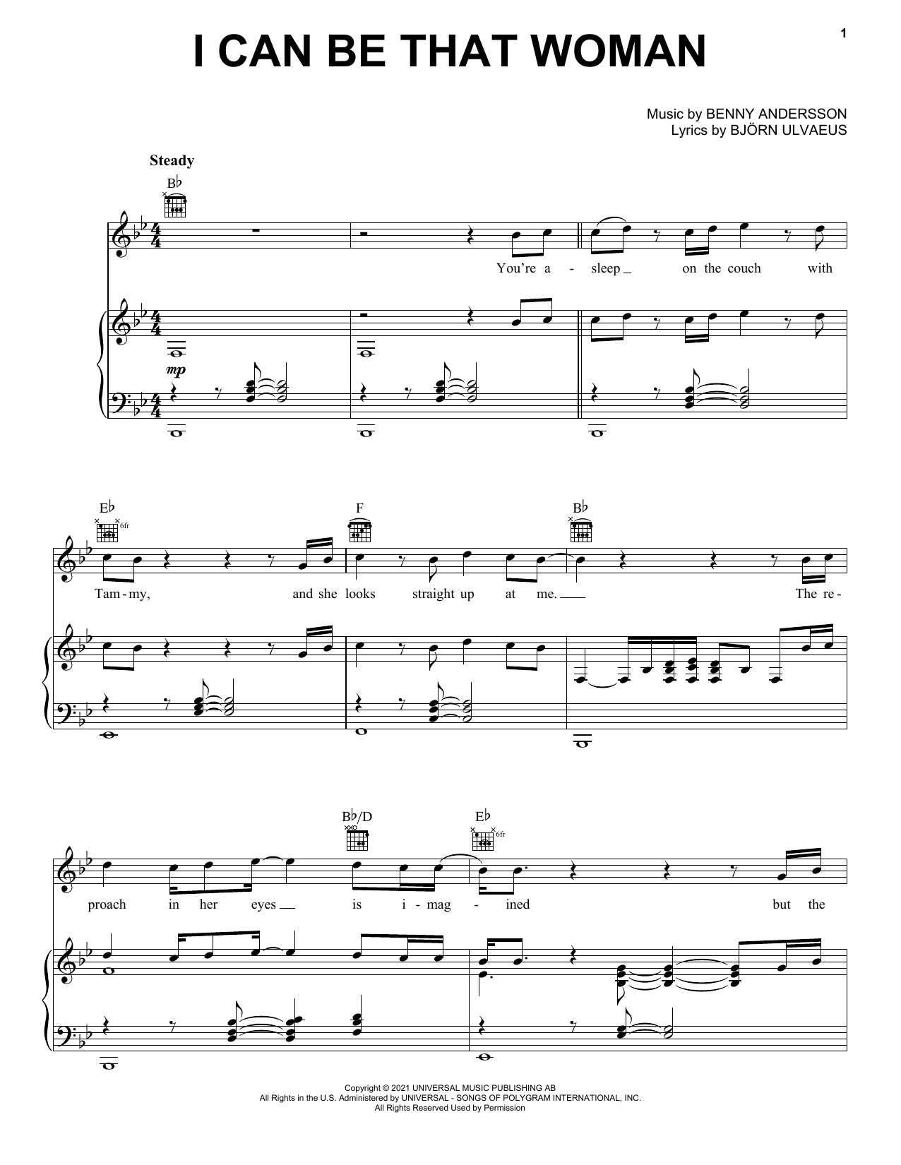ABBA I Can Be That Woman sheet music notes printable PDF score