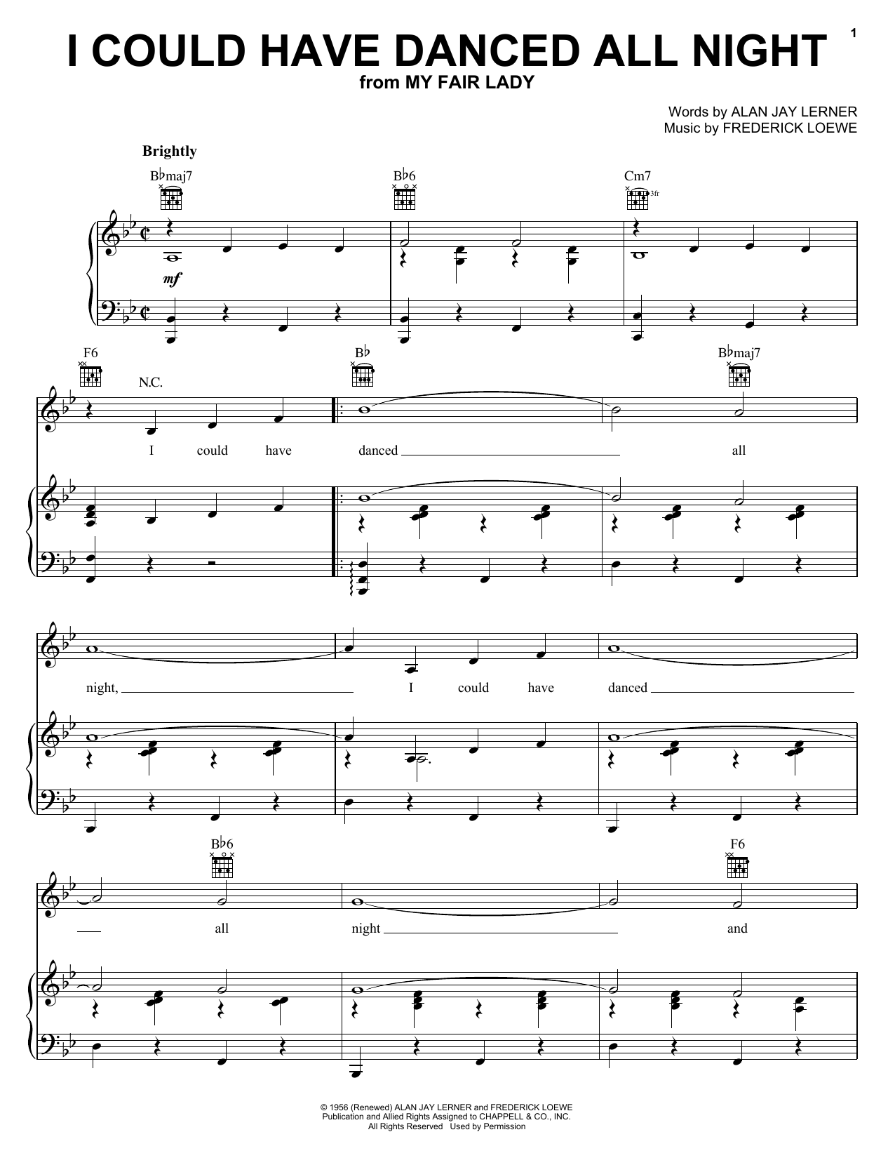 Lerner & Loewe I Could Have Danced All Night sheet music notes printable PDF score