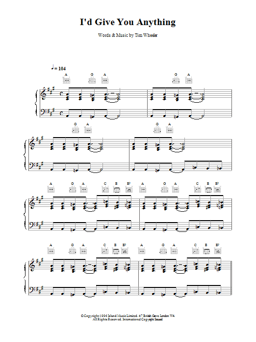 Ash I'd Give You Anything sheet music notes printable PDF score