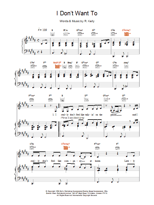 Toni Braxton I Don't Want To sheet music notes printable PDF score