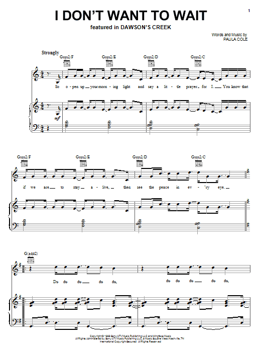 Paula Cole I Don't Want To Wait sheet music notes printable PDF score