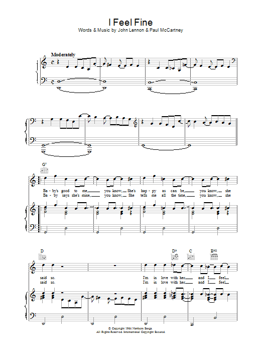 The Beatles I Feel Fine sheet music notes printable PDF score
