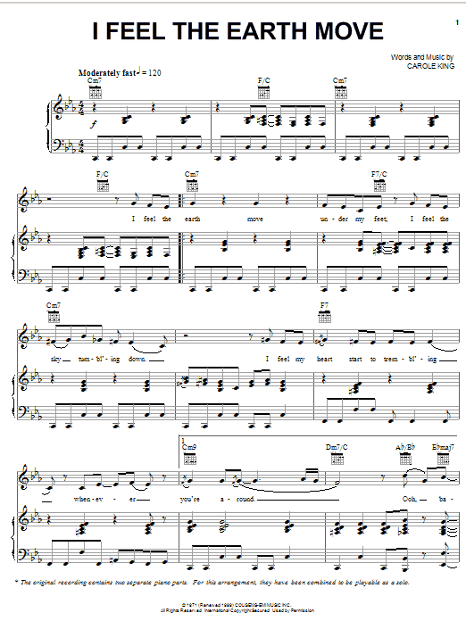 Carole King I Feel The Earth Move sheet music notes printable PDF score