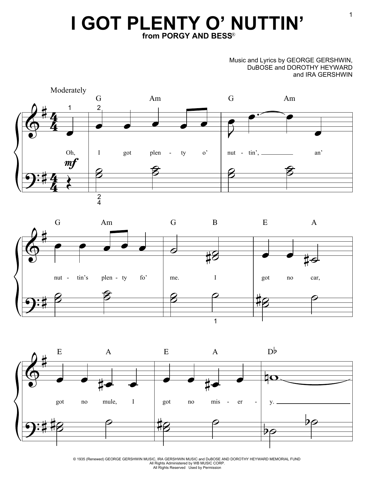 George Gershwin I Got Plenty O' Nuttin' sheet music notes printable PDF score