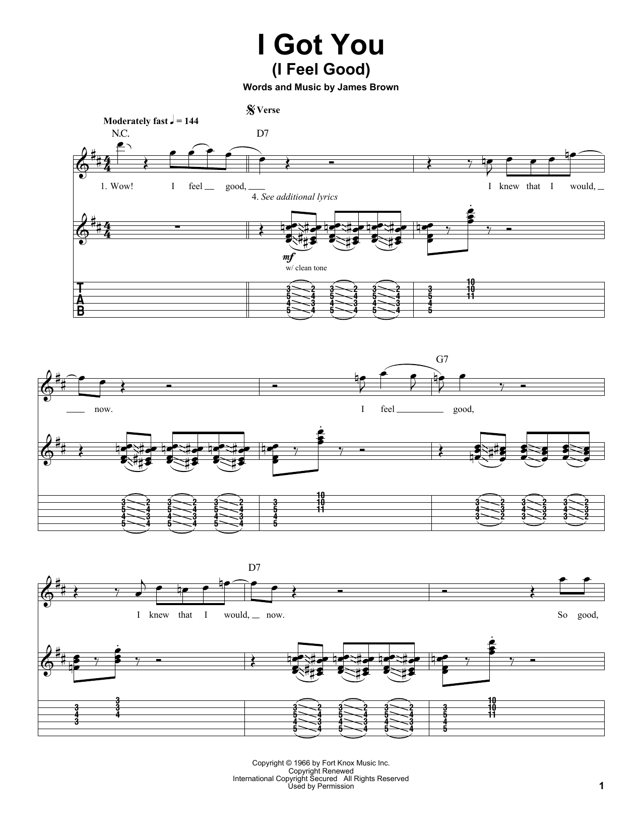 James Brown I Got You (I Feel Good) sheet music notes printable PDF score