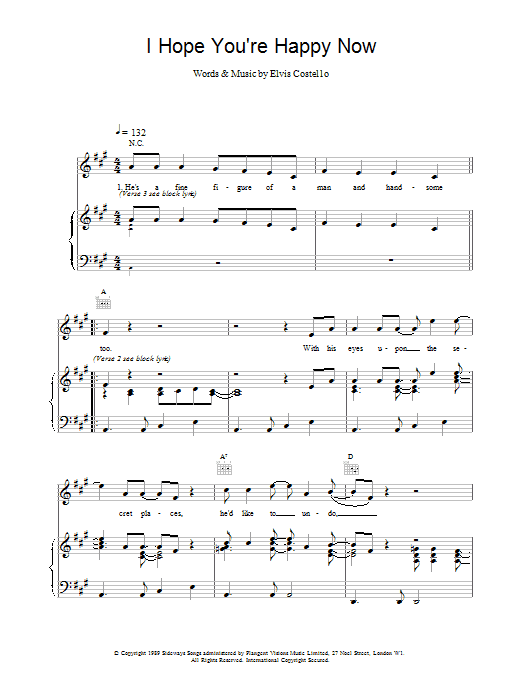 Elvis Costello I Hope You're Happy Now sheet music notes printable PDF score