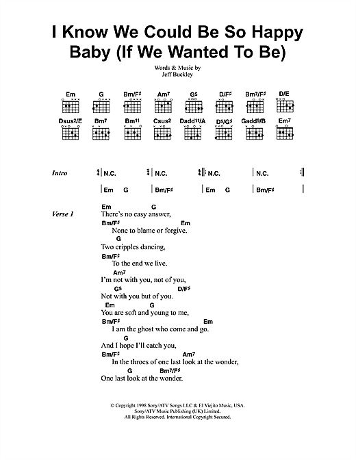 Download Jeff Buckley I Know We Could Be So Happy Baby (If We Sheet Music