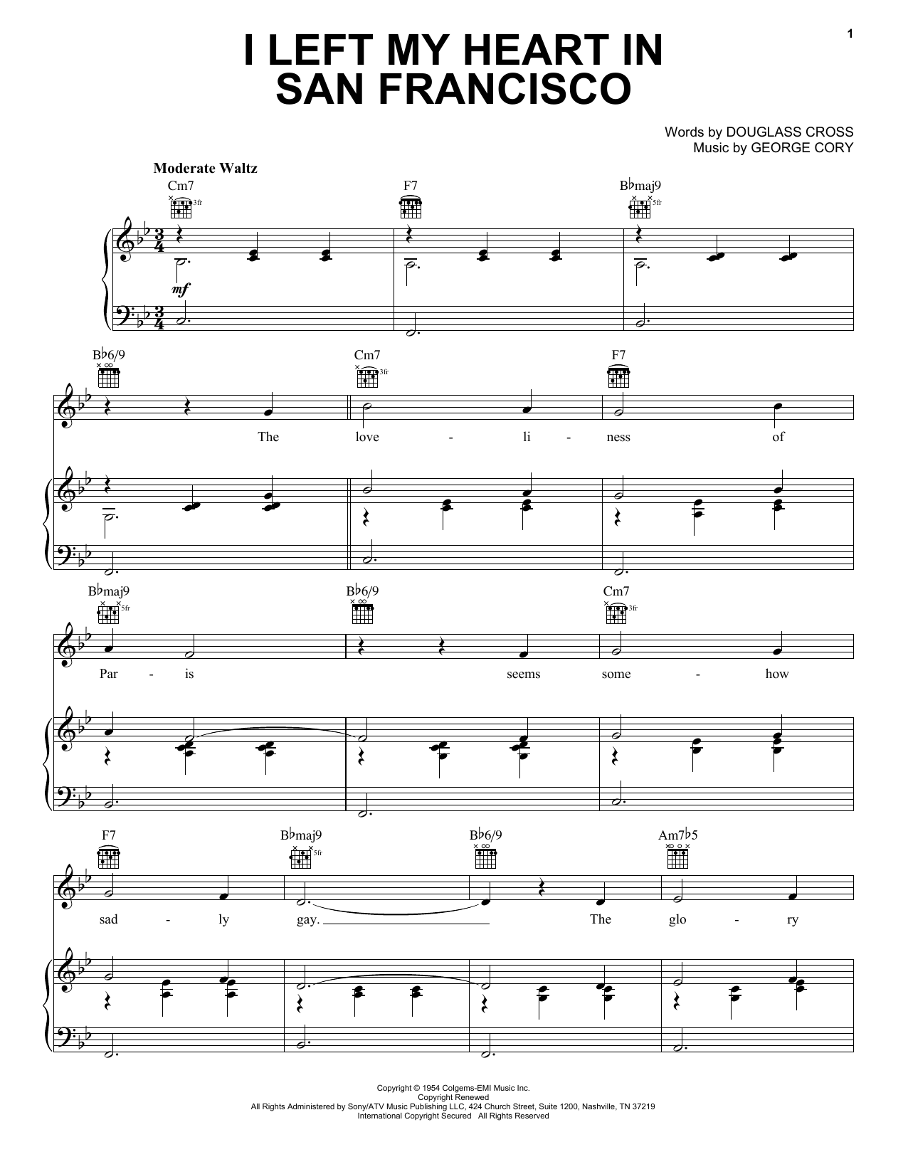 Tony Bennett I Left My Heart In San Francisco sheet music notes printable PDF score