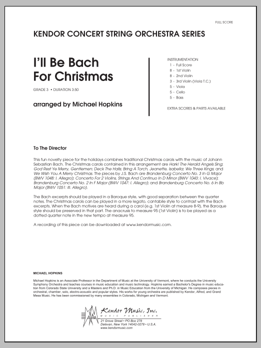 Download Michael Hopkins I'll Be Bach For Christmas - Full Score Sheet Music